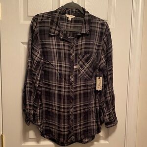 Terra & Sky Plaid Button Down Shirt…size 0X (14W)